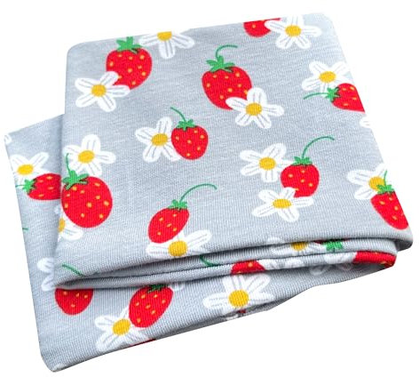 Wollhuhn ÖKO MINI Kinder Breites Elastisches Stirnband/Haarband Deutsche Herstellung Bequem Baumwolle (KU 48-52) (Erdbeeren Grau/Rot)