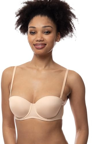 Dorina Soutien-Gorge Femme Michelle Bandeau – Légèrement Rembourré, À Armatures, Bonnets Moulés, Bretelles Multi-Positions Réglables, Bretelles Transparentes Incluses, Beige