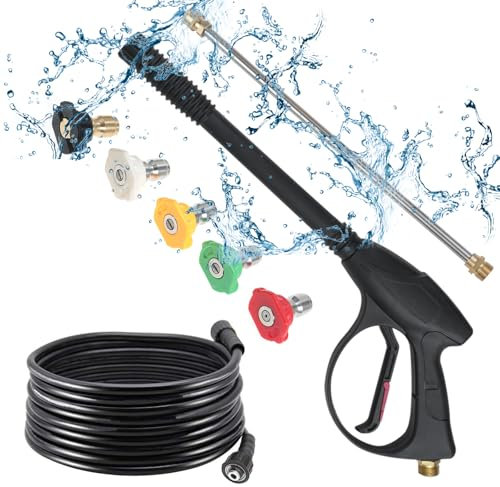 Mulcort 5800PSI Pistolet de nettoyeur haute pression(Max 40MPa) avec kits de tuyaux M22 noirs de 66 cm/26 pouces, connexion rapide de 1/4 pouces, 5 embouts de buse de couleur 0, 15, 25, 40, mode savon