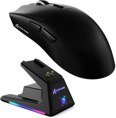 MAMBASNAKE x Attack Shark X1 Gaming-Maus mit Ladestation, 49g Ultralight, 40K DPI PAW3395 PRO-Sensor, 1000Hz Abfragerate, BT/2,4G Wireless/Wired PC Office-Maus mit Grip Tape für Mac/Win11 - Schwarz