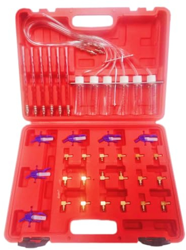 AXILYZE Kit de test pour injecteurs diesel 6 cylindres, testeur de fuite de rail commun avec 24 adaptateurs, débitmètre de carburant pour BOSCH/pour SIEMENS/pour DENSO/pour DELPHI, détection des