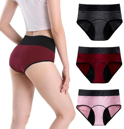 Cutiolly Bragas Menstruales,3pcs Bragas Menstruales Mujer,Bragas Mujer Algodón,Protección Periódica Higiénicas,Cintura Alta Braga Menstrual Algodón Ropa