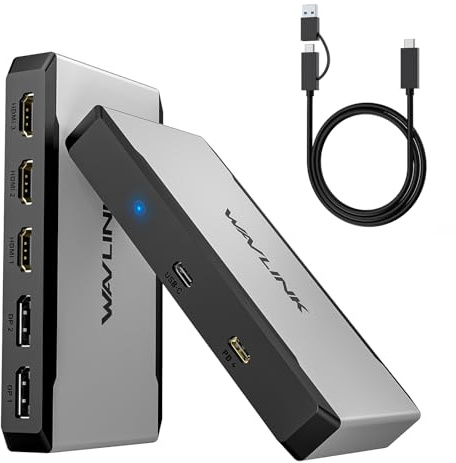 WAVLINK Station d'accueil pour 3 moniteurs, Adaptateur Triple Moniteur pour systèmes macOS Hôtes Type-C&A, 100W PD in, 3 HDMI 2 DP Disponibles,Triple 4K@60Hz,Pilote SMI et hôte USB3.2 Gen 2 requis