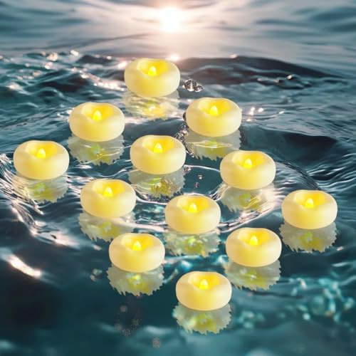 Gohytal Candele galleggianti, 12 candele a LED impermeabili bianche, adatte per piscine, matrimoni, vasi, decorazioni per la casa