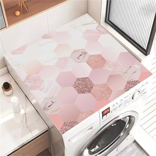 Highdi Tappetino Antiscivolo Copri, Marmo Semplice Lavatrice Coperchio Antipolvere Lavabile, Asciugatrice Tappetino Antiscivolo per Lavatrice Copertura Frigorifero Superiore (Rosa 2,50x50cm)