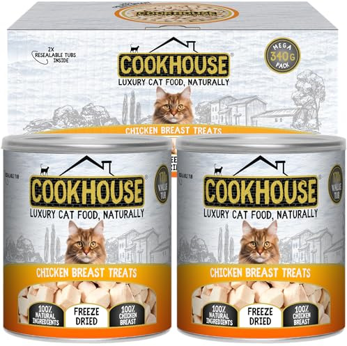 COOKHOUSE 100% Chicken Breast Freeze Dried Luxury Cat Treats - 340g Mega Pack (2 x 170g Resealable Tubs) - 100% Natural - Grain Free - High Protein - Low Fat