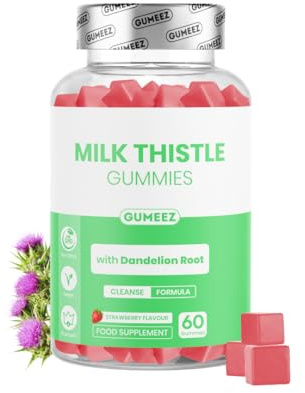 GUMEEZ Milk Thistle Gummies 1200mg – High Strength Liver Detox & Cleanse Supplement with Dandelion Root Extract – Supports Liver Health, Antioxidant & Wellness – Strawberry Flavour – 30 Day Supply