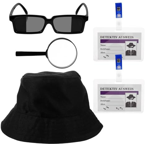 Garneck Set Costume da Detective 9 Pezzi Cappello Occhiali e Lenti D’Ingrandimento per Gioco di Finzione Accessori Cosplay Investigativi Leggeri e Resistenti per Feste a Tema Gialli e