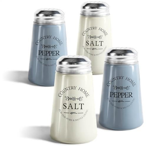 COM-FOUR® 4x shakers à épices en verre coloré - salières et poivrières de style vieille maison de campagne anglaise - shaker à assaisonnement idéal pour le gros sel (4-teilig - Glas)