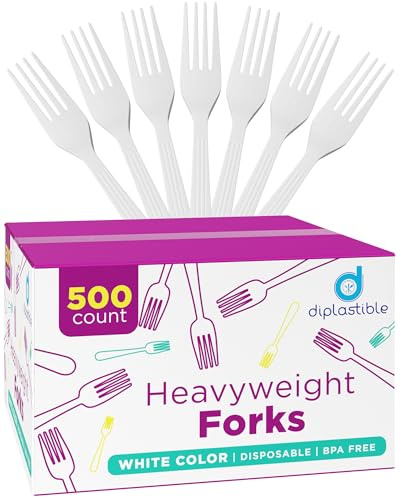 500 Count – Heavyweight Disposable White Plastic Forks | Big Party Pack Forks | Plastic Salad Forks |Great for Celebrations, Parties, Travels, Events, and Everyday Use