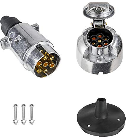 BEIJISTAR 7 Pin Trailer Metal Plug Socket with Rubber Gasket, 12V Waterproof 7 Pin Trailer Metal Plug Socket Connector, for Truck RV Cars Boat Caravan Trailer Accessories Adapter (Aluminium Alloy)