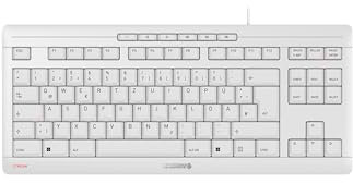 CHERRY STREAM KEYBOARD TKL, Kabelgebundene Tastatur ohne Nummernblock, Deutsches Layout (QWERTZ), Leiser Tastenanschlag, Einzigartiges Tippgefühl, Weiß-Grau