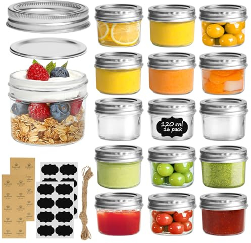 ComSaf 4 oz Mini Mason Jars Bulk Set, 16 Pack Glass Jars with Lids