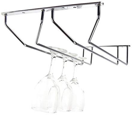 ericotry Double Rows Wine Glass Rack Chrome Plated Stainless Steel Under Cabinet Wine Glass Holder Stemware Storage Organizer With Screws (No Cup)