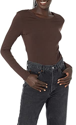 Amazon Essentials Women's Regular-Fit Long-Sleeve Crewneck T-Shirt (Available in Plus Size), Espresso, XXL
