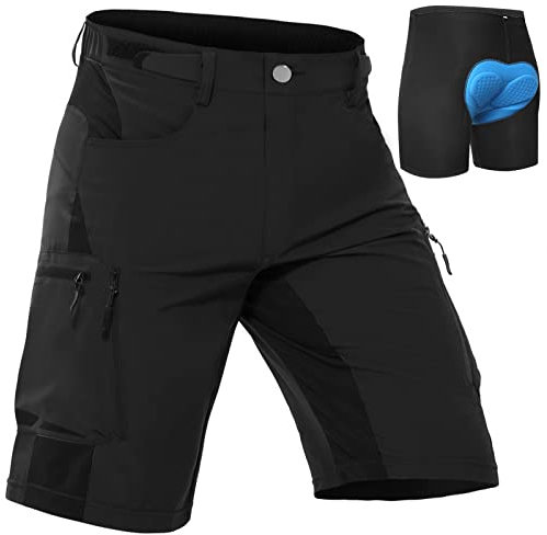 Cycorld MTB Hose Herren, Schnelltrocknend Mountainbike Hose Fahrradhose Radlerhose mit 4D Sitzpolster, Elastische Outdoor Sport Herren Shorts (Schwarz, M)
