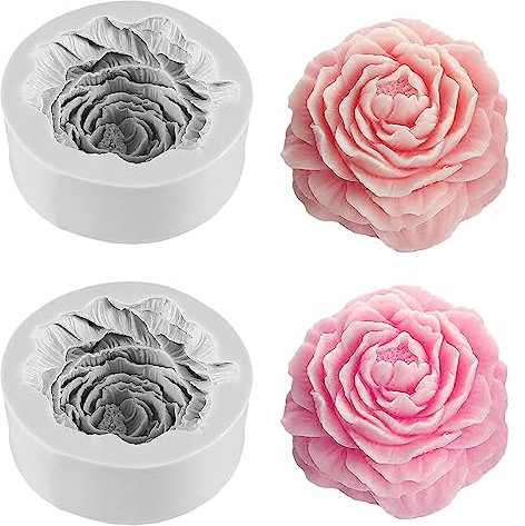 skytowards 2 Stück Silikonform Kerzen Pfingstrose 3D Kerzenform Blume Kerzengießformen Lebensmittelqualität Wachsformen Silikon Gießformen für Kerzen Herstellung Formen für Sojawachs