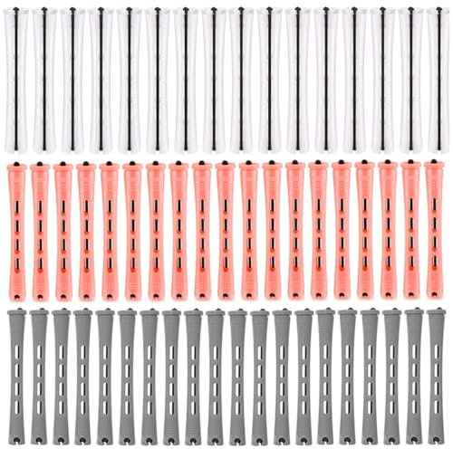 Mabufun Set di aste per permanente, per capelli naturali, bigodini, per capelli lunghi, ricci, per fai da te (bianco, grigio e rosa, 60 pezzi)