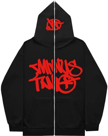 Gefomuofe Minus-Two Cargo Hoodie Uomo Y2K Felpa con Cappuccio Hip Hop Streetwear Urban Pullover Unisex Casual Vintage Giacca per Ragazze e Ragazzi, Colore: