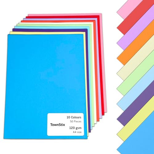 50 Blatt, 120g - Tonpapier A4 Bunt, Bastelpapier Buntes Papier zum Basteln Farbiges Druckerpapier - 10 Farben