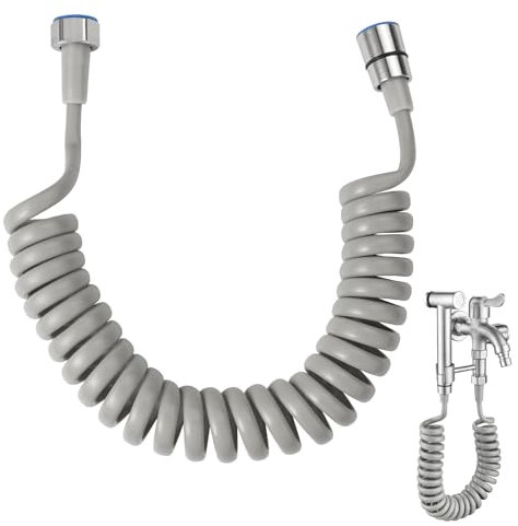 Teleskopischer Duschschlauch 3 Meter, Flexibler Brauseschlauch Schlauch für Bidet Sprayer Anti-Twist & Dehnbare Badezimmer Federschlauch Bidet Federschlauch für WC Spritzpistole und Handbrause(Grau)
