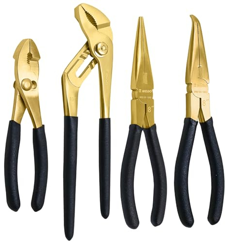 WEDO 4-delad mässingstång set med halkfritt handtag, 20 cm lång nästång, 20 cm snäpptång, 15 cm slip gemensamma tång, 25 cm spårfogtång