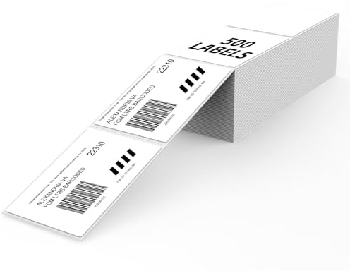 YIKIADA vita fraktetiketter 50 x 76 mm vinyl självhäftande termoklistermärken vattentät perforerad etikettskrivare etiketter för kontor lager namn adress 500 stycken