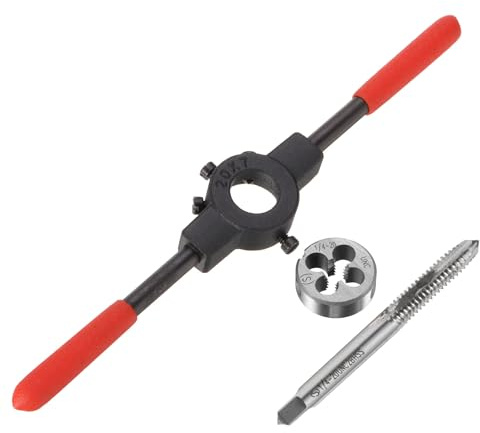 QUARKZMAN Set Matrici Filettatura, 1/4-20 Unc Chiave Impugnatura Filiera Tonda 20mm Manico Plastica, Maschio Filettatura Macchina Acciaio Rapido Utensile per Filettare Filiera Tonda