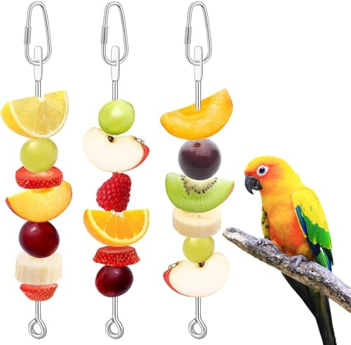 Brochette Nourriture Perroquet, 3 pièces Bâton en Acier Inoxydable pour Oiseaux, Brochettes de Fruits des Oiseaux, pour Oiseaux, Animaux, Perroquets, à la Recherche de Nourriture