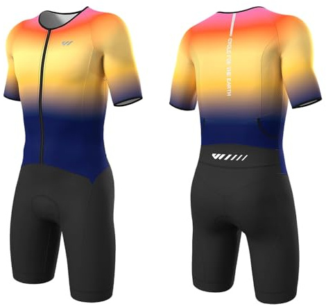 Wulibike Men's Trisuit Short Sleeve Triathlon Suit, Breathable and Quick Drying, Cycling Suit, Gradient L
