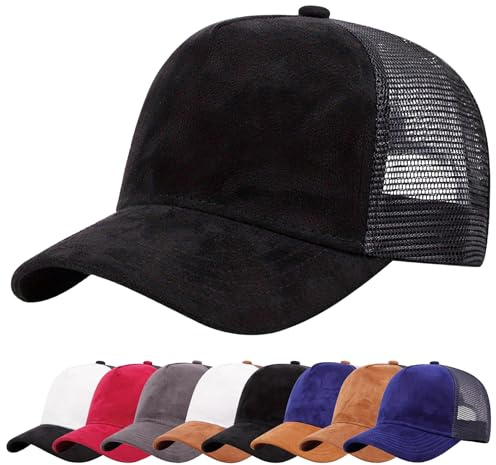 Enwokran Casquette de Baseball, Unisexe Respirant Couleur Unie Maille Dos Réglable Fermeture Snapback Anti UV Golf Voyages Sport Chapeau (Noir)