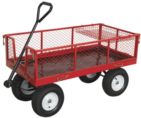 BTC806 Heavy Duty Platform Truck with Sides & Pneumatic Tyres - 450kg Capacity | Folding Flat Bed Trolley for Industrial Use, Warehouse & Garden Transport