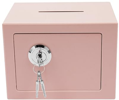 Schlüsseltresor, Geldkassette Abschließbar mit Einwurfschlitz, 4.6L Tresor für Zuhause, Sparschwein, Safe Tresor klein mit Schlüssel Mechanische Möbeltresor für Zuhause mit Schlüssel (Rosa)