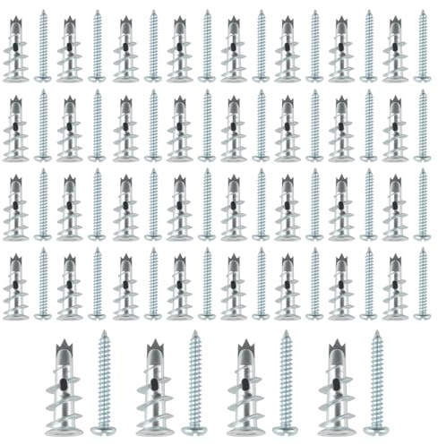 Kit de 80 fijaciones de cartón yeso resistente, enchufe de pared para placas de yeso, tornillos para placas de yeso, tornillos de anclaje de pared secos autoperforantes y tacos de pared para paredes