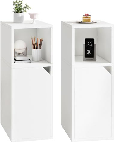 YMYNY Set di 2 Comodini Stretti, Tavolini Salotto, Scomparto Aperto, Porta con Angolo Smussato, Piano Regolabile, L24 x P29 x H62 cm, in Legno, per Camera da Letto, Soggiorno, Bianco HST016W-2
