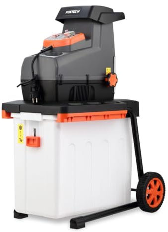 FUXTEC Elektro Gartenhäcksler FX-EGH2800B, Walzenhäcksler mit 2800W Leistung und Rückwärtslauf, zerkleinert Äste bis 44mm Durchmesser, leise & kraftvoll mit 60L Auffangbox und Überlastschutzsystem