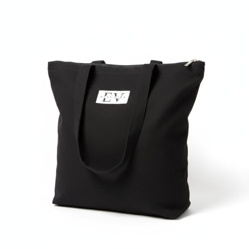 ELES VIDA Bolsa de algodón, 38 x 42 x 9 cm, con certificado Oeko-Tex, color negro, bolsa de la compra, bolsa de algodón, bolsa de la compra, bolsa de yute, bolsa de tela