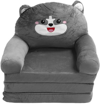 YushiTrading Sofá liviano para niños 2 en 1, Plegable, con diseño de Dibujos Animados, Que se Convierte en un sofá Cama para Leer, Jugar y Dormir la Siesta, en Color Gris con Perro. (3 Niveles)