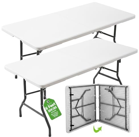Rewing folding table 6ft folding table heavy duty folding table 180cm (1.8m) white table With Carry Handle for All Occasions - 150kg Capacity- for Wedding, Office, Garden, Camping, Party