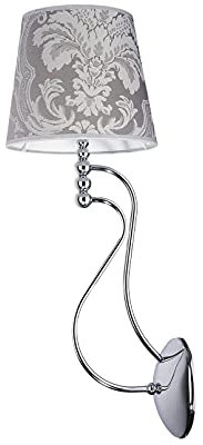 Licht-Erlebnisse Große Wandlampe mit Schirm 57cm hoch Grau Chrom Barock Muster MARESSA Wandleuchte Schlafzimmer