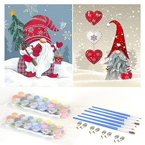 Komicea Pintar por Numeros Adultos Niños Principiantes, 2 Juegos de Kits de Pintar por Números, para Decoración del Hogar, Viene con Pinturas y Pincel (Papá Noel, 40 x 50 cm)