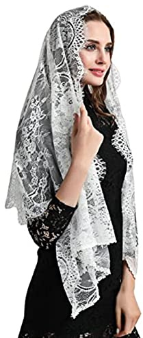 RUNRAYAY Voile de chapelle doux et confortable, voile de mantille floral en dentelle espagnole, châle pour couvrir la tête des femmes à l'église.