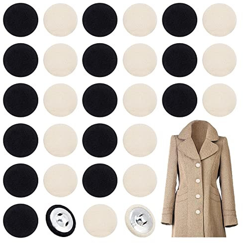 PandaHall 40 Stück Stoffbezogene Knöpfe Weiß/Schwarz Runde Knöpfe 20 mm Bastelknöpfe Baumwollbedeckt Aluminiumknopf Stoff Flache Rückseite Verzierungen Für Mit Baumwolle Gefütterte Kleidung Mantel
