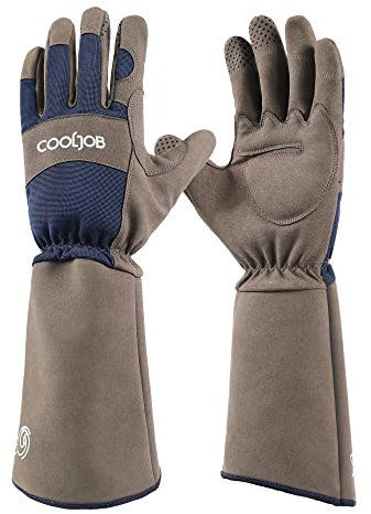 COOLJOB Gartenhandschuhe für Damen/Herren, dornensichere und stichfeste Rosenhandschuhe aus Kunstleder mit langem Unterarm-Schaft, Navy & Grey (1 Paar, Größe L-XL)
