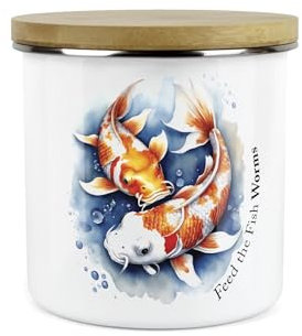 Fish Feed Worms Storage Canister - Feed The Fish Metal Enamel Pet Food Large Storage Container