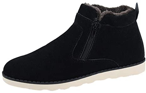 Zapatillas de plataforma para hombre, botas de invierno con forro polar para hombre, botas de nieve de gamuza, parte inferior plana, antideslizante, cremallera lateral, botas cálidas de felpa, zapatos