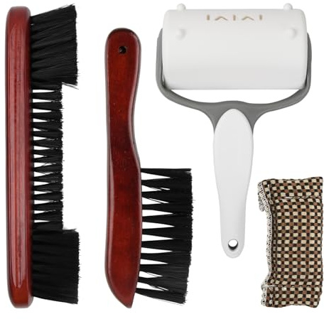 Granvoo Lot de 2 Outils de Nettoyage pour Billard - Brosses en Manche en Bois, Nettoyeur de Queue, Tissu, Rouleaux Collants, Brosses pour Tapis et Rail