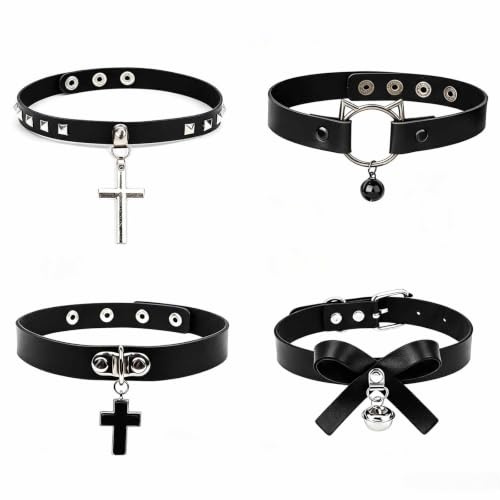 Floatdream Collier Gothique Femme, Noir, Cuir, 4 Pièces