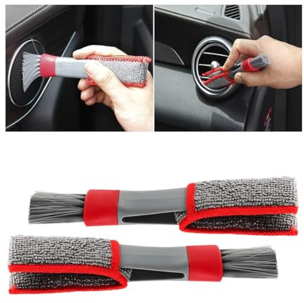 Adunsiaoto 2 Stück Auto Reinigungsbürsten, 2 in 1 Tragbare Auto-Innenraum-Reinigungsbürste, Auto Reinigung Pinsel Set Für Saubere Autositze Lüftungsschlitze(Rot/Grau)