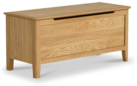 RoselandFurniture Saxon Oak Blanket Box, Scandi Ottoman Shoe Storage Bench Chest | Large Solid Wooden Trunk or Toy Box for Bedroom, Hallway or Kids Room | Fully Assembled, H:45cm W:100cm D:40cm